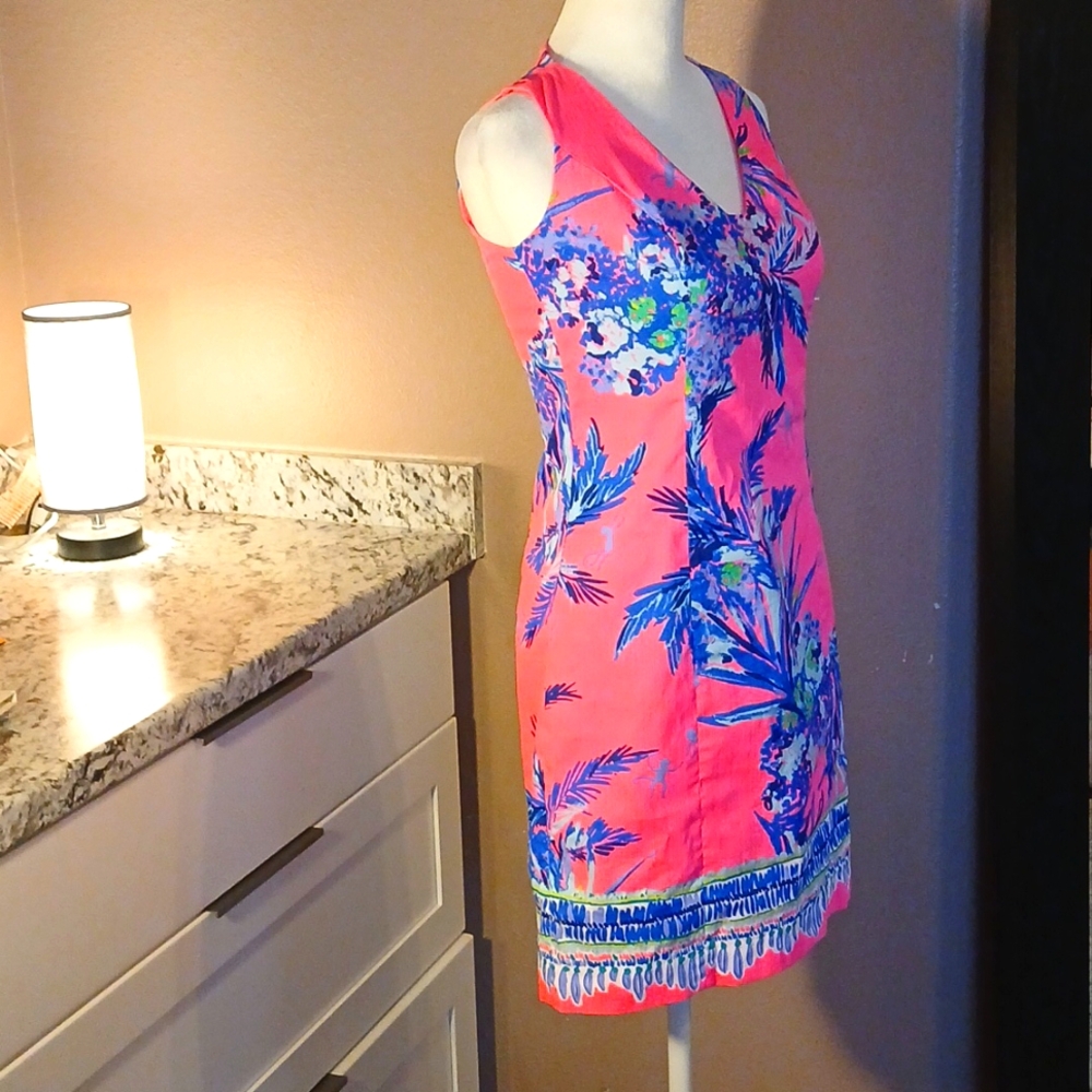 Lilly Pulitzer Sheath Dress Sleeveless Tropical Palm Floral Pattern Size 00 - Picture 6 of 11